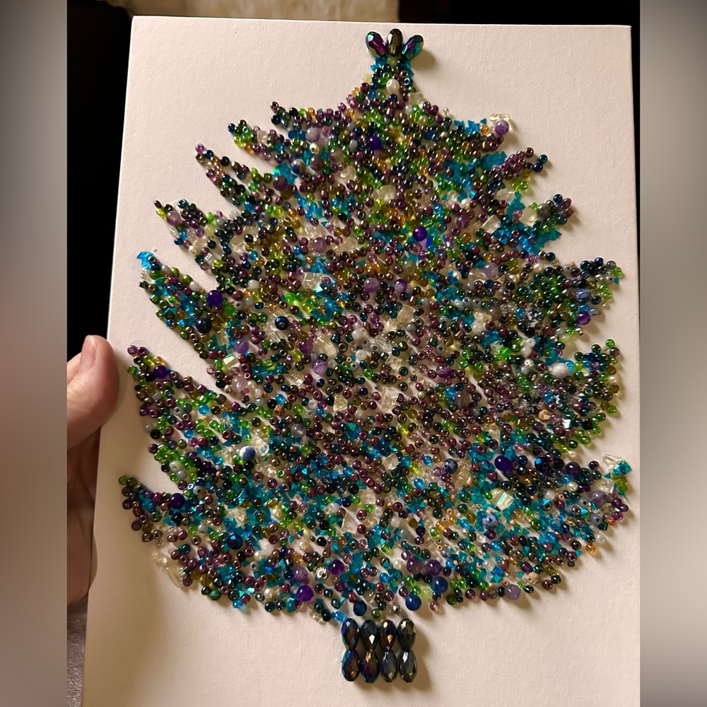 Hand crafted Multicolor Beaded Christmas Tree Wall Art